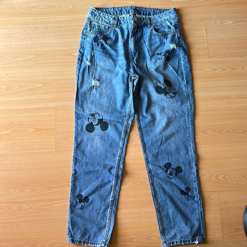 H&M Divided Disney Mickey Mouse Distressed Jeans Sz 14